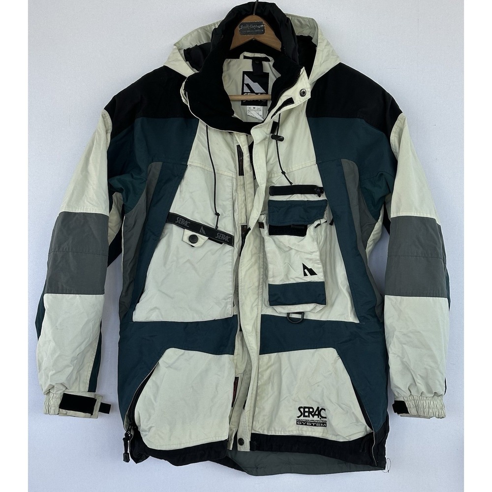 Serac Goretex Ski Snowboard Jacket Retro Green Cream Black Hooded Men's M
